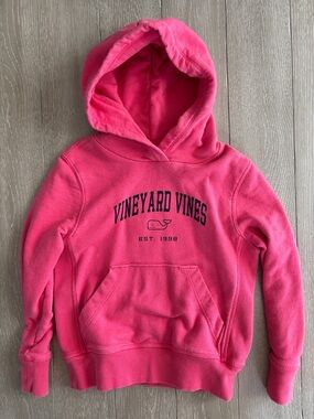 Vineyard Vines Kids Bright Pink Hoodie with Navy Logo